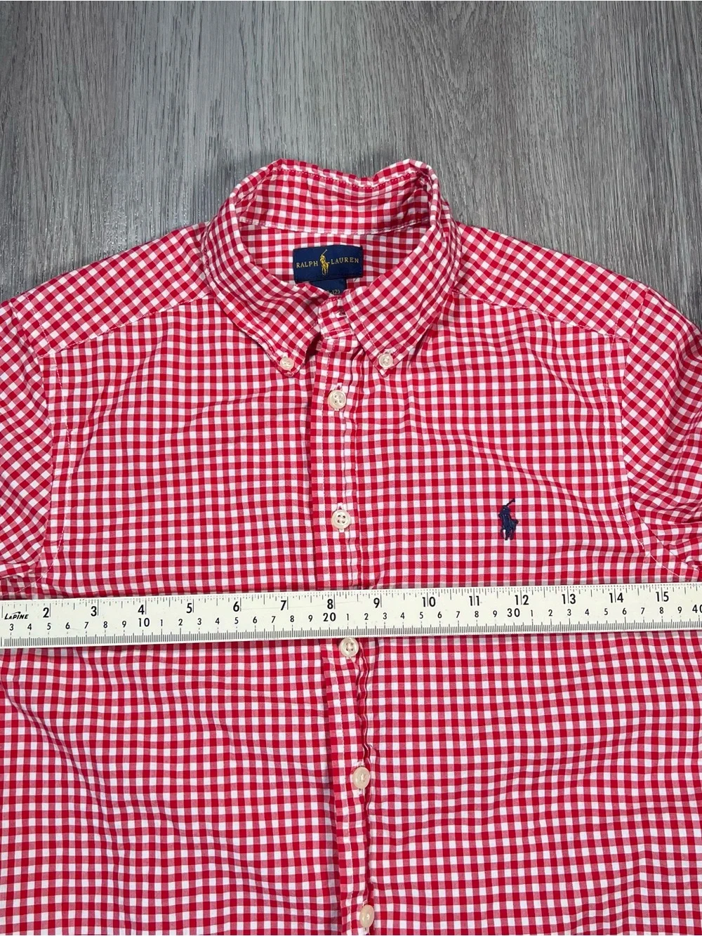 Ralph Lauren Boys Gingham Check Button Down Dress Shirt Long Sleeve M 10-12 Red